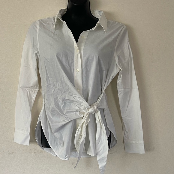 Ann Taylor White Button-Down Tie-Front Shirt - Picture 1 of 5